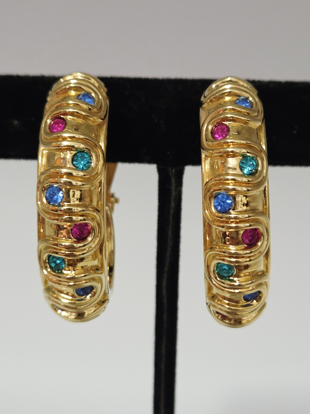 Swarovski Gold-Tone Multicolor Stone Hoop Earrings Like New